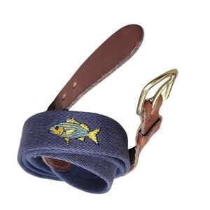 Vintage Fish Belt Men's Brown Blue Belt Retro Belt Genuine Leather 42